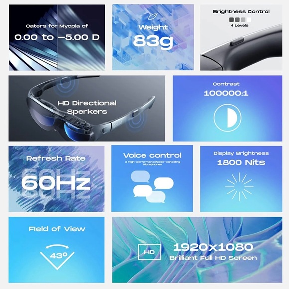 Rokid Air Portable AR Smart Glasses 120" Screen with 1080P OLED Dual Display NEW - Picture 5 of 11